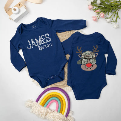 Custom Reindeer Merry Christmas Baby Onesie