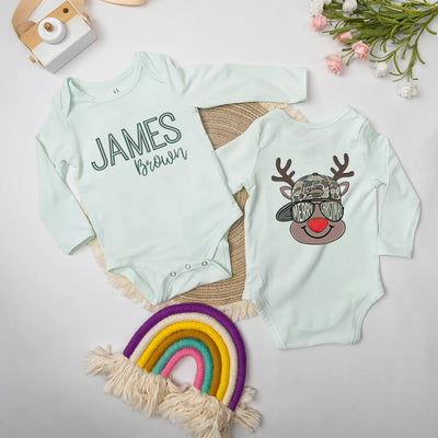 Custom Reindeer Merry Christmas Baby Onesie