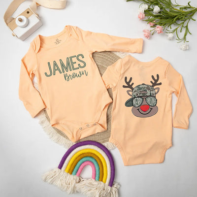 Custom Reindeer Merry Christmas Baby Onesie