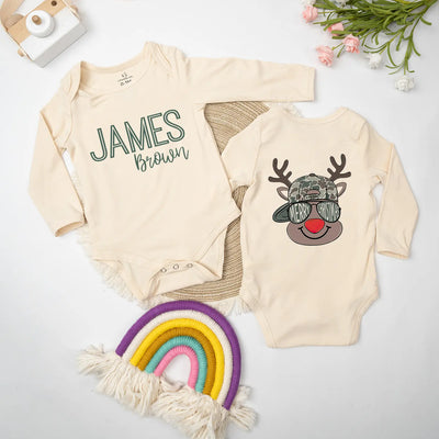 Custom Reindeer Merry Christmas Baby Onesie