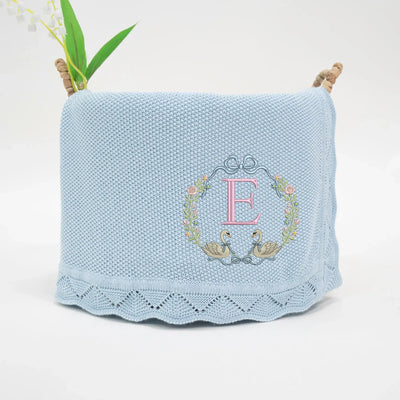Custom Swan and Flowers Initial Name Baby Blanket