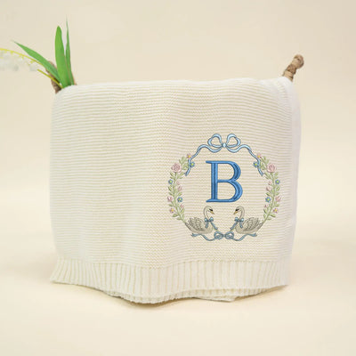 Custom Swan and Flowers Initial Name Baby Blanket