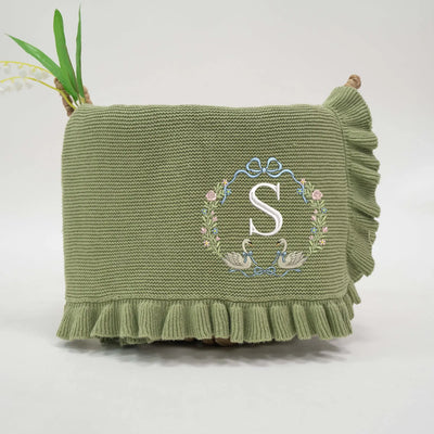 Custom Swan and Flowers Initial Name Baby Blanket