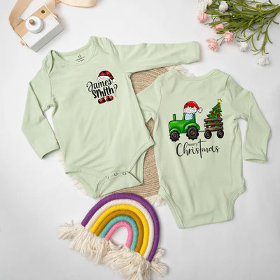 Custom Tractor Christmas Fetival Baby Onesie