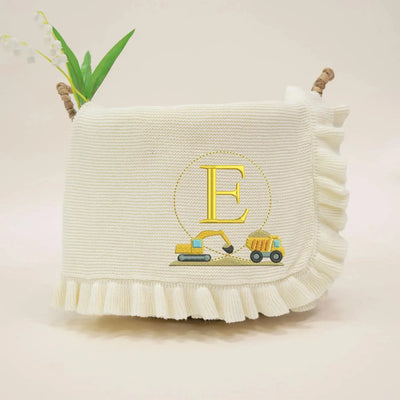 Custom Excavator and Dump Truck Initial Baby Blanket SwaddleAn