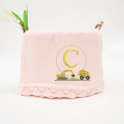 Custom Excavator and Dump Truck Initial Baby Blanket SwaddleAn