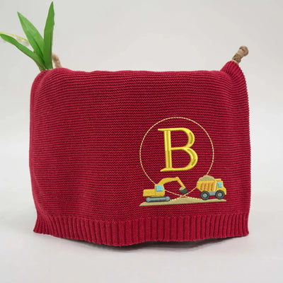 Custom Excavator and Dump Truck Initial Baby Blanket SwaddleAn