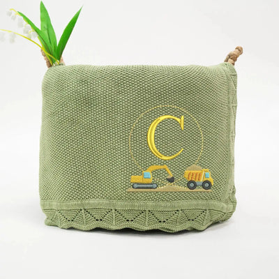 Custom Excavator and Dump Truck Initial Baby Blanket SwaddleAn