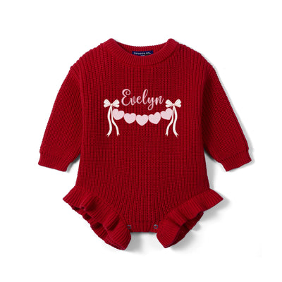 Custom Valentine Name Embroidered Knit Baby Romper