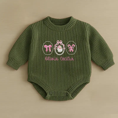 Cute Pink Ribbon Santa Embroidery Baby Romper