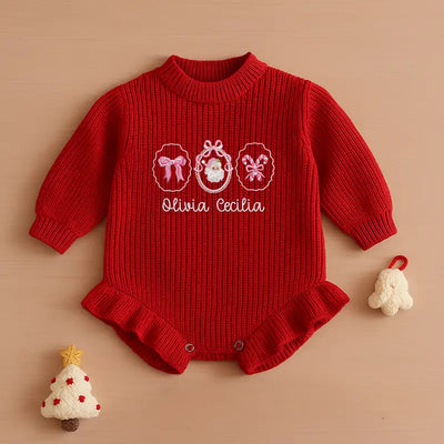 Cute Pink Ribbon Santa Embroidery Baby Romper