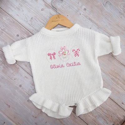 Cute Pink Ribbon Santa Embroidery Baby Romper