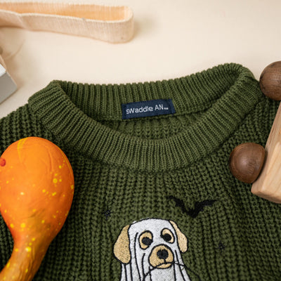 Ghost Dog Halloween Knit Baby Sweater - SwaddleAn