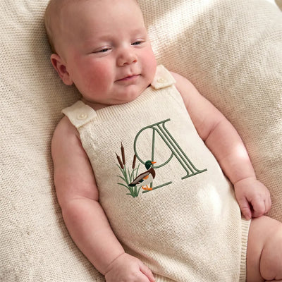 Custom Mallard Duck Initial Button Strap Romper