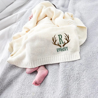 Deer Hunter Antler Embroidered Baby Blanket