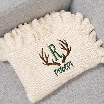 Deer Hunter Antler Embroidered Baby Blanket