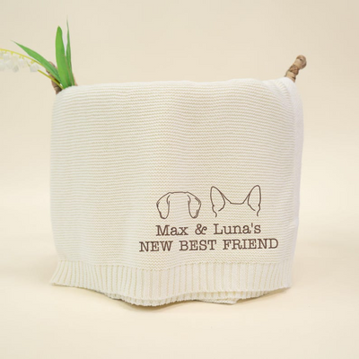 Personalized Knit Baby Blanket - Embroidered Dog Ears