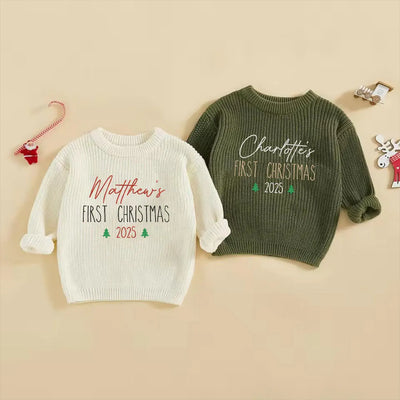 Personalized First Christmas Name Baby Sweater