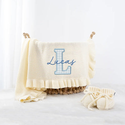 Embroidered Applique Blue Baby Blanket