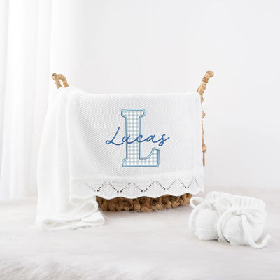 Embroidered Applique Blue Baby Blanket