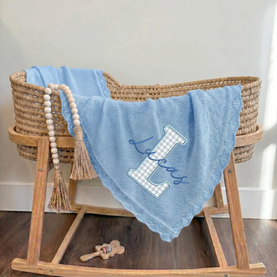 Embroidered Applique Blue Baby Blanket