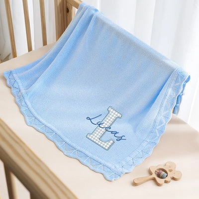 Embroidered Applique Blue Baby Blanket