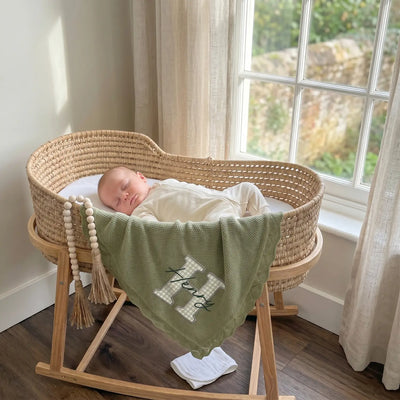Embroidered Applique Green Baby Blanket