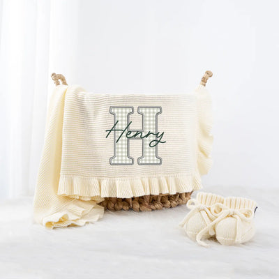 Embroidered Applique Green Baby Blanket
