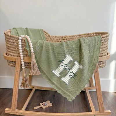 Embroidered Applique Green Baby Blanket