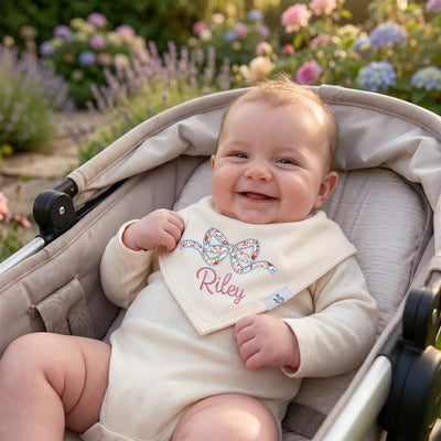 Embroidered Bow Name Applique Baby Bib