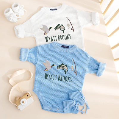 Embroidered Fishing Hunting Baby Romper
