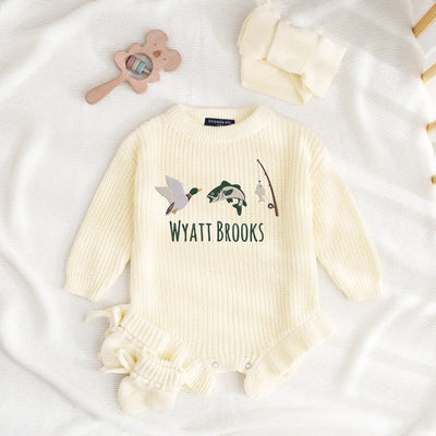 Embroidered Fishing Hunting Baby Romper