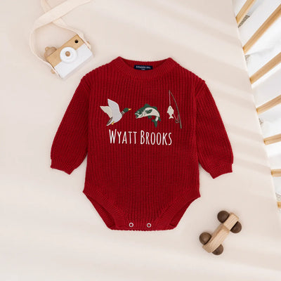 Embroidered Fishing Hunting Baby Romper