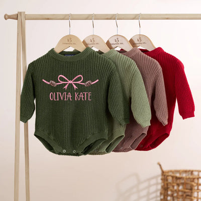 Embroidered Name Bow Football Baby Romper