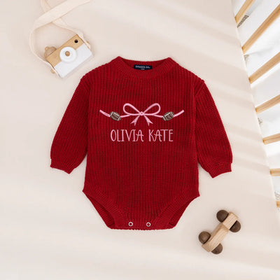 Embroidered Name Bow Football Baby Romper