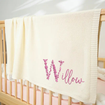 Embroidered Baby Floral Name Blanket