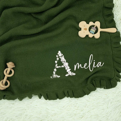 Embroidered Baby Floral Name Blanket