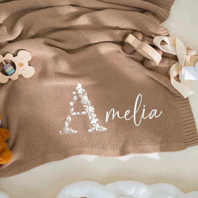 Embroidered Baby Floral Name Blanket