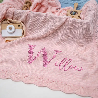 Embroidered Baby Floral Name Blanket