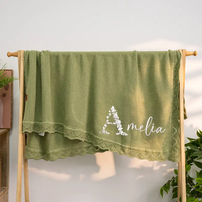 Embroidered Baby Floral Name Blanket