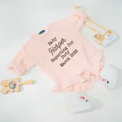 Embroidered Baby Reporting for Duty Romper