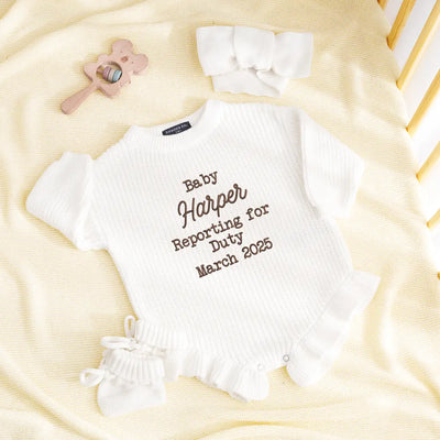 Custom Name 'Reporting for Duty' Baby Romper