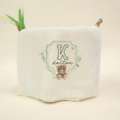 Embroidered Bear Toys Crest Baby Name Blanket