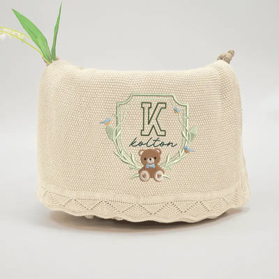 Embroidered Bear Toys Crest Baby Name Blanket