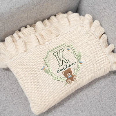 Embroidered Bear Toys Crest Baby Name Blanket