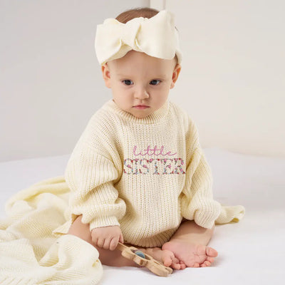 Embroidered Big Little Sister Baby Romper