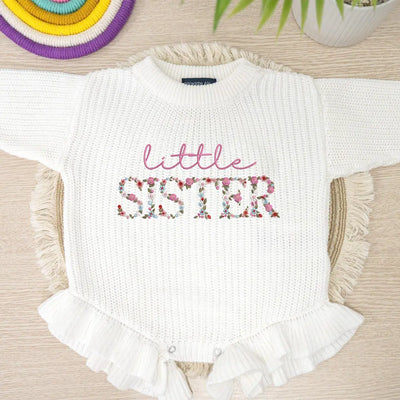 Embroidered Big Little Sister Baby Romper