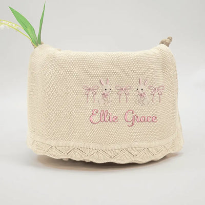 Embroidered Bow Bunny Name Baby Blanket