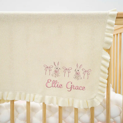 Embroidered Bow Bunny Name Baby Blanket