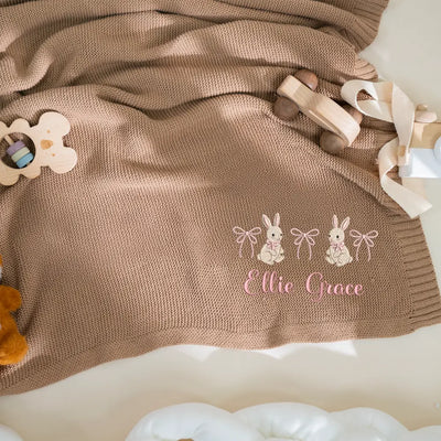 Embroidered Bow Bunny Name Baby Blanket